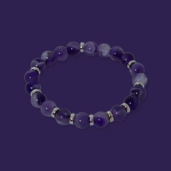 NWT Wool + Pepper Co. Zodiac + Gemstone - Aquarius + Amethyst Bracelet (Silver) - Picture 6 of 10